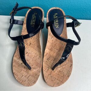Lauren Ralph Lauren Black T-Shaped Thong Sandals 41 US 10